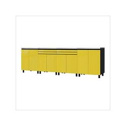 Contur Cabinet 10' Premium Vespa Yellow Garage Cabinet System with Stainless Steel Tops