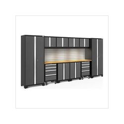 NewAge Garage Cabinets BOLD Series Grey 12-Piece Set with Bamboo Top, Backsplash, LED Lights