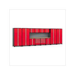 NewAge Garage Cabinets PRO Series Red 14-Piece Set with Bamboo Top and Slatwall