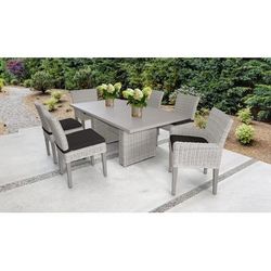 Coast Rectangular Outdoor Patio Dining Table w/ with 4 Armless Chairs and 2 Chairs w/ Arms in Black - TK Classics Coast-Dtrec-Kit-4Adc2Dcc-Black