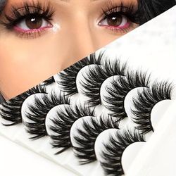 5 Pairs Handmade 3d Faux Mink Hair False Eyelashes - Fluffy, Soft, And Slender Lashes For A Natural Look