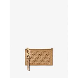 Michael Kors Empire Small Woven Leather Card Case Brown One Size