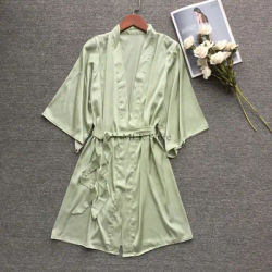 Chemise de nuit en satin vert pour femme, kimono pour documents solides, peignoir élégant pour femme, vêtements d'intérieur, cadeau pour les patients de mariage, vêtements de nuit sexy,