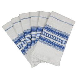 Cheerful Kitchen in Blue,'Striped 100% Cotton Napkins from Guatemala (Set of 6)'