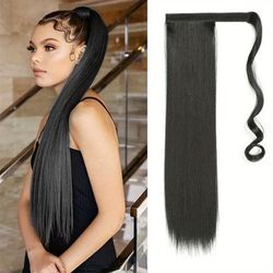 Synthetic Long Straight Ponytail Female Wig Wrapped With Hair Clip And Extended Black Ponytail Hair Accessories