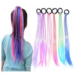 6pcs Hair Extensions For Girls, Colorful Gradient Braided Wigs Hair, Beauty Hair Ties, Decorative Hair Accessories For Party