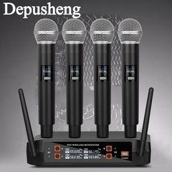 Depusheng Dx4 Wireless Microphone, Professional 4 Channels Karaoke Handheld System For Home Karaoke, Meeting, Party, Church, Dj, Wedding, Home Ktv Set