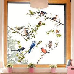 Beautiful Home Office Decor: Double-sided Window Sticker With Branches & Birds - Reusable, Removable & No Glue Needed!