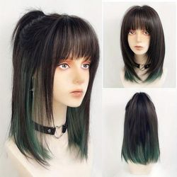 Role Play Short Wave Colored Hair Synthetic Wigs With Bangs For White Women Natural Heat Resistant Everyday Women Fiber Wigs