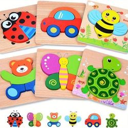 TEMU Wooden Animal Puzzles For Toddlers, Educational Toys Gift, Bright Vibrant Color Shapes Ladybug, Car, Bee, Teddy Bear, Butterfly, Turtle Toys, Toddler Toys Christmas Gift