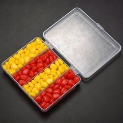 200pcs/lot Soft Carp Bait Fishing Lure Set, Corn Flavor Floating Artificial Bait With Plastic Box, Fishing Tackle Accessories