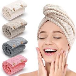 4 Pack Microfiber Hair Towel Wrap For Women, Microfiber Hair Turban For Wet Hair Reversible Hair Drying Towel Wrap For Curly Long Thick Hair Anti Frizz Double Layer