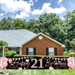 1pc, Her 21st Birthday Decorations, Rose Gold 21st Birthday Party Decorations, Happy 21st Birthday Banner, 21st Birthday Party Background Yard Sign Decor Supplies For 21 Year Old