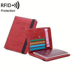 1pc Rfid Anti-theft Brush Multi-card Passport Bag, Travel Abroad Ticket Document Bag, Simple Fashion Multi-functional Passport Holder