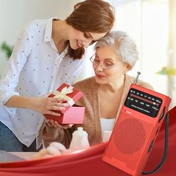 Am Fm Portable Radio, Transistor Radio With Loud Speaker, Headphone Jack, 2aa Battery Operated Radio For Long Range Reception, Portable Radio For Indoor, Outdoor And Emergency Use-red