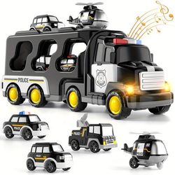 TEMU Toddler Toys Trucks For Boys, 5 In 1 Police Cars Toys For Boys And Girls, Kids Toys Christmas Birthday Gifts With Light Sound