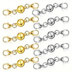 10pcs Lock Magnetic Jewelry Clasp Round Magnetic Lobster Clasp Lock Close Bracelet Necklace Clasp Extension For Jewelry Bracelet Necklace Making (silver And Golden)