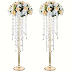 2pcs Crystal Flower Stand Wedding Centerpieces For Tables, Tabletop Metal Flower Arrangement Holder, Bulk Metal Vases For Reception Ceremony Decoration