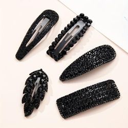 5pcs/set Sparkling Rhinestone Decorative Hair Clips Hair Side Clips Broken Hair Finishing Clips Stylish Hair Barrettes For Women And Girls