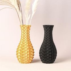1pc Plastic Black Golden Vase For Dried Flowers - Perfect For Weddings, Dinners, Parties, And Home Decor - Ideal Housewarming Gift