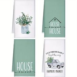 4pcs, Hand Towels, Spring Theme Leaves Pattern Dish Towels, Absorbent Cotton Strips And Tea Towel, Super Soft And Absorbent Tea Towels, Quick-drying Dishcloths, Cleaning Stuff, Kitchen Supplies