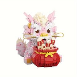 3281pcs Creative Series Chinese Style New Year Spring Festival Dance Dragon Home Desktop Decoration, Creative Assembly Small Building Block Toys
