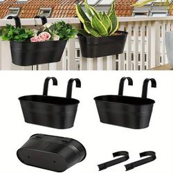 3pcs, Black Metal Iron Hanging Flower Pots For Hanging Buckets And Flower Pots On Railings And Fences In Rural Style Windows With Detachable Hooks For Flower And Plant Supports Home Decoration