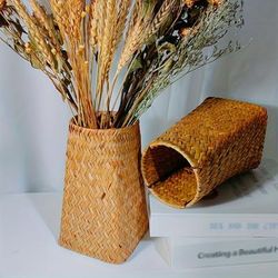 1pc Woven Vase For Decor, Unique Flower Pot For Dried Flowers, Woven Flower Basket For Nordic Living Room Coffee Table Indoor And Outdoor Home Decoration