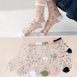6 Pairs Colorful Dot Socks, Sweet & Lightweight Glass Silk Mid Tube Socks, Women's Stockings & Hosiery