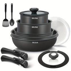 13pcs, Induction Cookware Set, Nonstick Aluminum Pots And Pans With Removable Handles, All Hobs Compatible, Stackable, Dishwasher/oven Safe, Pfas Free, With Silicone Lids & Cooking Utensils