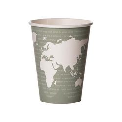 Eco Products EP-BHC12-WA World Art 12 oz Disposable Hot Cup - PLA, Printed, White and Pale Green, Biodegradable