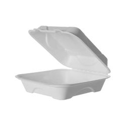 Eco Products EP-HC81 Hinged Lid Food Container - 8" x 8" x 3", Molded Fiber, White, Case of 200
