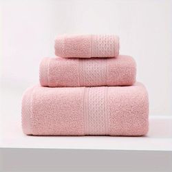 Set Of 3 - 1 Bath Towel + 1 Hand Towel + 1 Handkerchief - Thickened Absorbent Cotton Daily Towel, Bathroom Supplies, Home Supplies