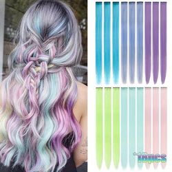 Colored Highlights Clip In Hair Extensions 22 Inches Multi-color Long Straight Synthetic Hairpieces Hair Clips Hair Accessories For Cosplay Party