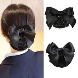 Women's Professional Bow Decor Hair Net Clip Elegant Bow Headwear Nurse Stewardess Bank Work Spring Clip Daily Hair Accessories