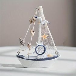 TEMU 1pc Ocean-style Shell Crack Boat Ornaments, Creative Wooden Sailboat Model Knick-, Creative Decorative Handicraft Boats, Craft Decoration Ornament, Desktop Decor