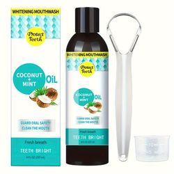 Pulling Oil With Coconut Oil & Peppermint Essential Oil For Oral Health, Natural Teeth , Fresh Breath, Healthy Gums