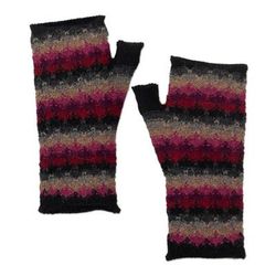 Magic in Purple,'Knit Black Grey and Purple 100% Baby Alpaca Fingerless Mitts'