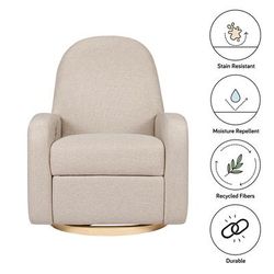 Babyletto Nami Electronic Swivel Glider Recliner w/ USB - Performance Beach Eco-Weave w/ Light Wood
