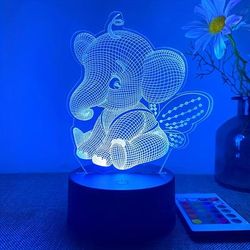 1 Pc Elephant 3d Night Light, 16 Color Variable Led Table Lamp, Usb Optical Illumination Light, Bedroom, Bedside Decoration Christmas, Birthday Glow Gift