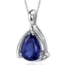 Peora Blue Sapphire Pendant Necklace Sterling Silver Pear 2.5 Carats - Blue