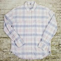 Free People Tops | Free People Loveland Plaid Pastel Combo Long Sleeve Button Down Shirt Womens S | Color: Blue/Pink | Size: S