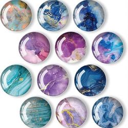 12pcs Marble Crystal Glass Magnetic Refrigerator Magnets For Crafts, Kitchen, Office, Whiteboard, Cabinet, And Dishwasher - Strong And Durable