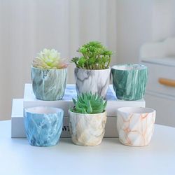 6pcs, Flower Pot Marble Patterned Ceramic Succulent Planter Small Thumb Pot Flowerpots Caliber Creative Pots For Office Desktop Balcony Home Garden Indoor Statue Decorations Ornaments 2.95 Inch