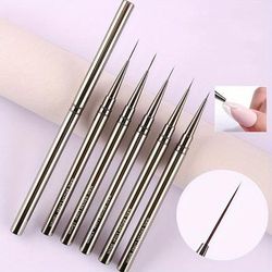 TEMU 5pcs Gel Polish Nail Liner Brush Set Drawing Lines Stripe Painting Flower Pen Nail Art Manicure Metal Handle Striper Brushes 6/9/12/15/18mm