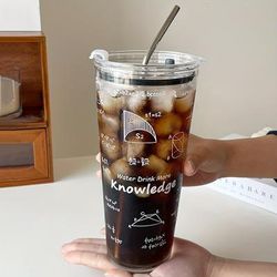 TEMU 1pc, 1000ml Glass Cup, Large Heat Resistant Transparent Water Cup With Lid And Metal Straw, Home Beverage Latte Milk Cup, For Office Restaurant Bar