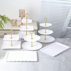 TEMU 6pcs Set With 2x3-tier Cupcake Stands, 2x2-tier Cake Stands & 2 Trays - Layered Dessert Rack Set In White/black, Birthdays, Young Bride Gifts, Festive Parties, Weddings, & Buffets