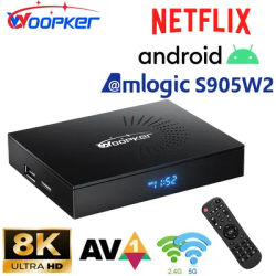 Woopker Atv Tv Box Kw2 Amlogic S905W2 Android 14 Support Google Av1 2.4&5G Wifi Bt Smart Tv Box Dc 5V2A Usb 2.0 2G16G 4G32G 64G