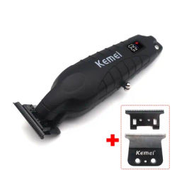 Kemei KM-2293 DLC T-Blade Professional Finishing Machine Zero Gapped Clipper USB LED Display Full Metal Hair Trimmer Machine