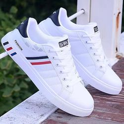 Men's Solid Striped Skate Shoes, Comfy Non Slip Lace Up Casual Sneakers For Men's Outdoor Activities